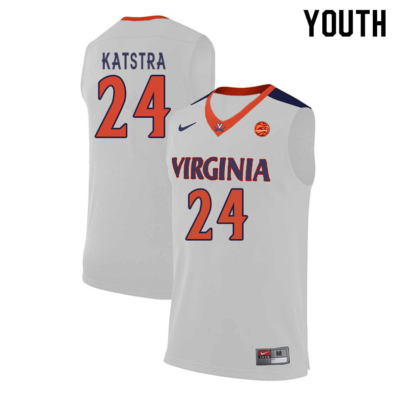 Youth #24 Austin Katstra Virginia Cavaliers College Basketball Jerseys Sale-White - Click Image to Close